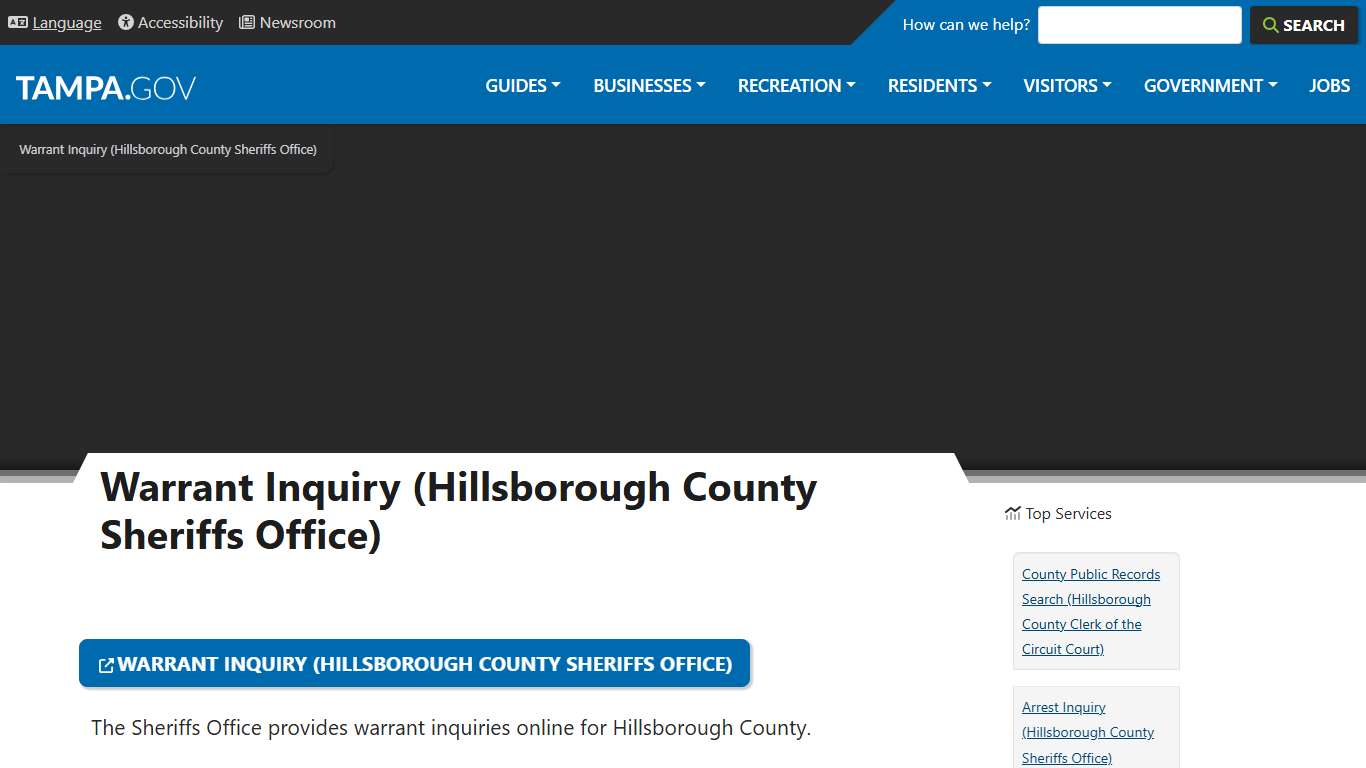 Warrant Inquiry (Hillsborough County Sheriffs Office) City of Tampa