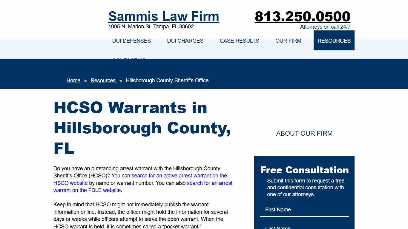 Help with Warrants from Hillsborough County Sheriff's Office